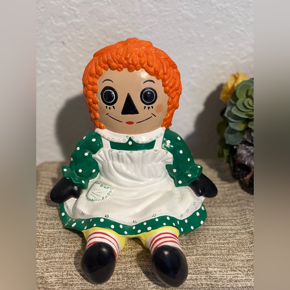 vintage ceramic Raggedy Ann shelf sitter figurine, signed  1976.